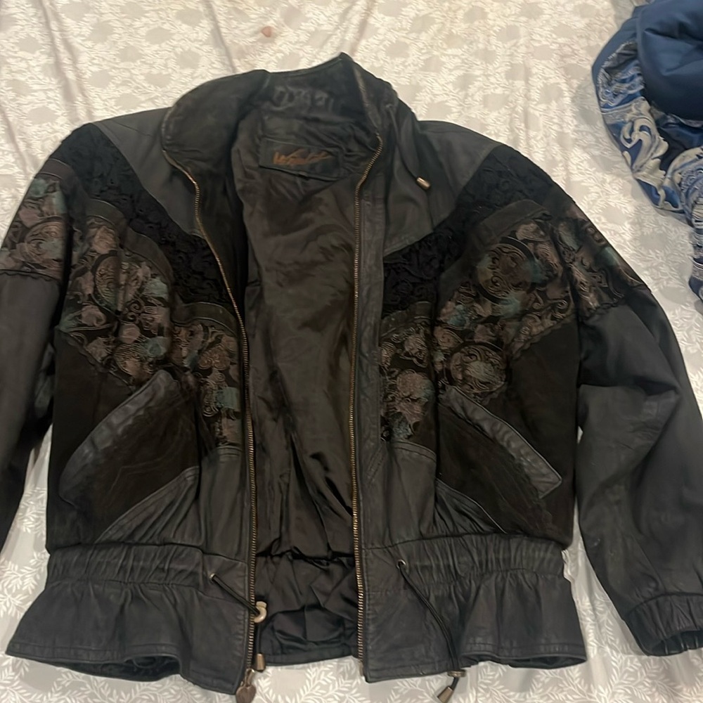 Vintage Black Leather Ski Coat